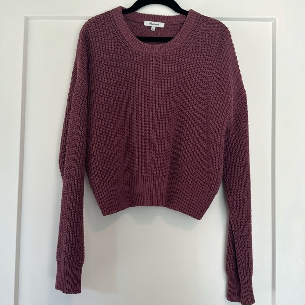 Madewell cropped knit crewneck sweater magenta medium